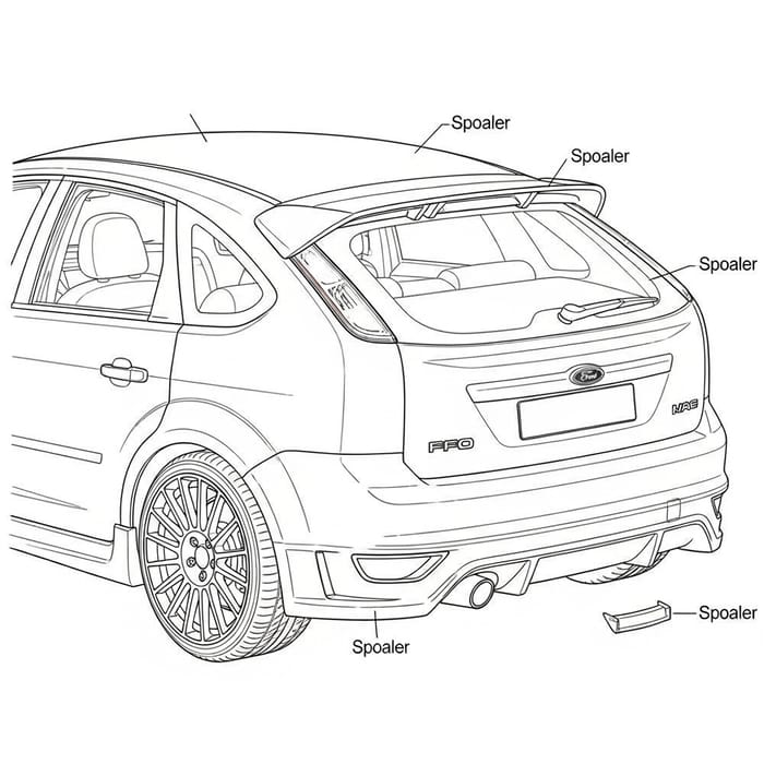 Detailed Ford Focus MK2 Blueprint with Spoiler Design
