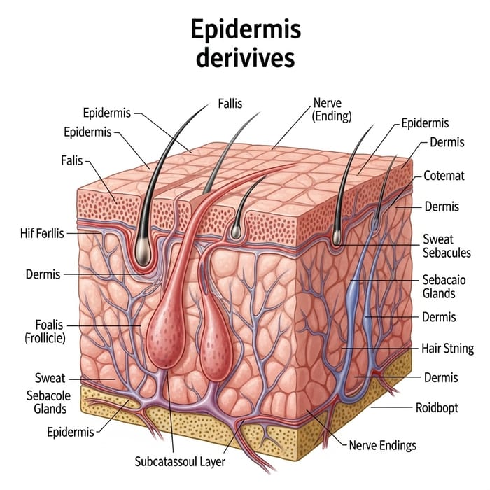 Anatomy of Human Skin: Detailed Derivatives Cross-Section Anatomy of Human Skin: Detailed Derivatives Cross-Section