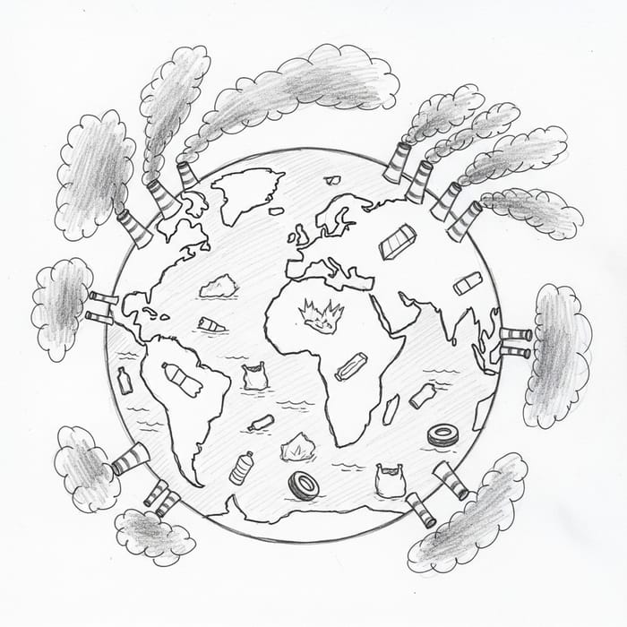 World Pollution Sketch for Environmental Degradation World Pollution Sketch for Environmental Degradation