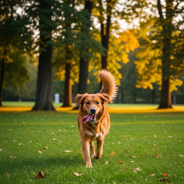 Energetic Medium-Sized Dog Playing in a Park