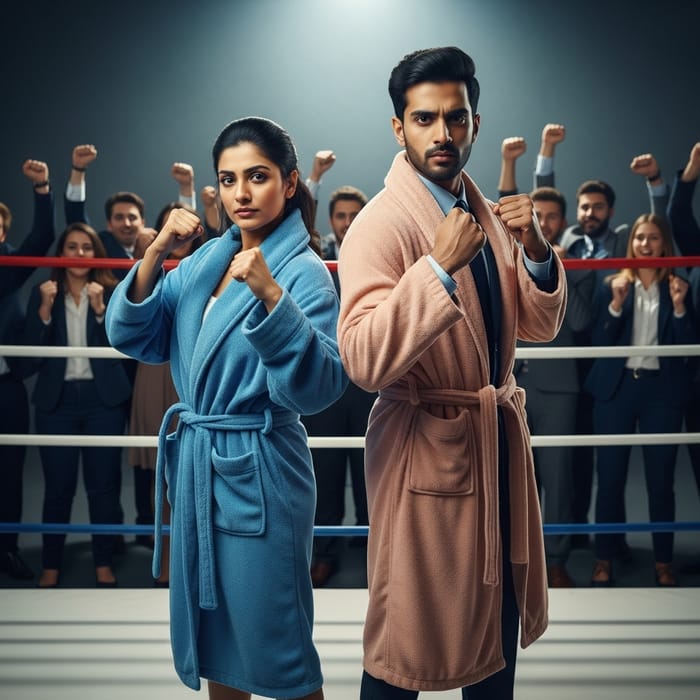 Intense Sales Energy: Salespeople in Vibrant Boxing Ring