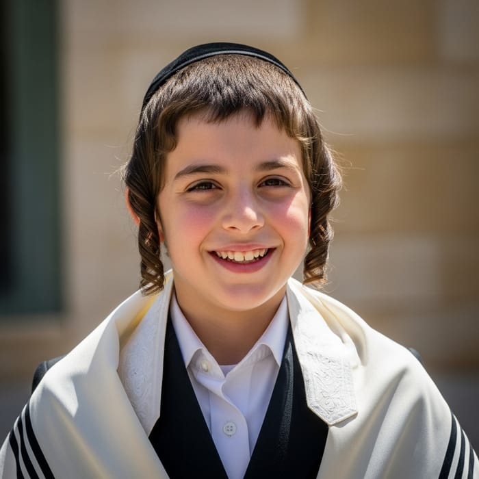 Joyous Jewish Hasidic Boy with Yarmulke Smiling Joyous Jewish Hasidic Boy with Yarmulke Smiling