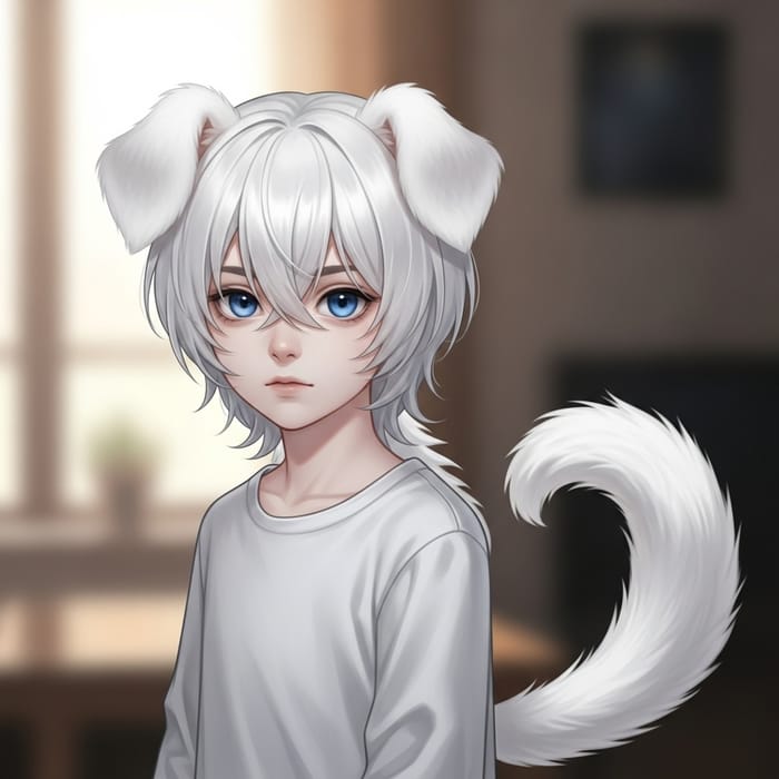 Realistic White Dog Boy with Blue Eyes Realistic White Dog Boy with Blue Eyes