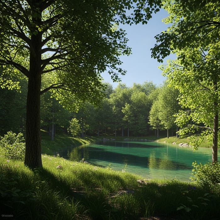 Tranquil Forest and Lake Scene | Calm Nature Landscape Art Tranquil Forest and Lake Scene | Calm Nature Landscape Art