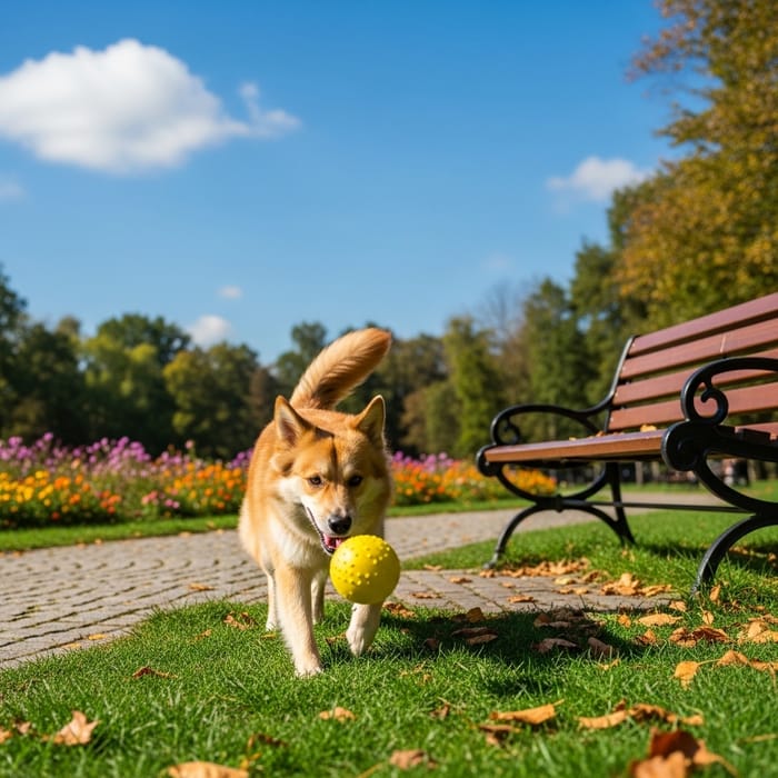Playful Dog Chasing Ball - Park Fun