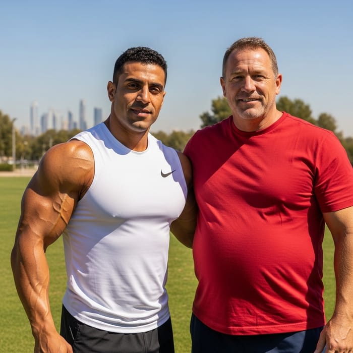 Men Muscle Contrast in Sunny Park | Diverse Physique Encounter