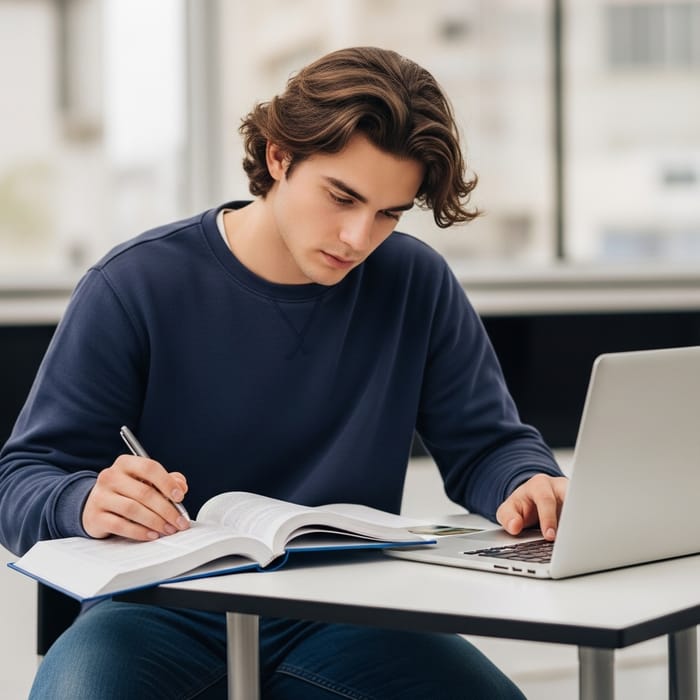 Young Caucasian University Student in Study Mode Young Caucasian University Student in Study Mode