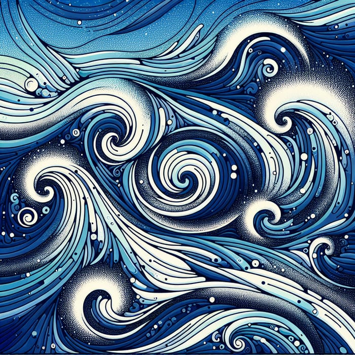 Ocean Waves Abstract Art | Swirling Blue Patterns & White-Capped Peaks