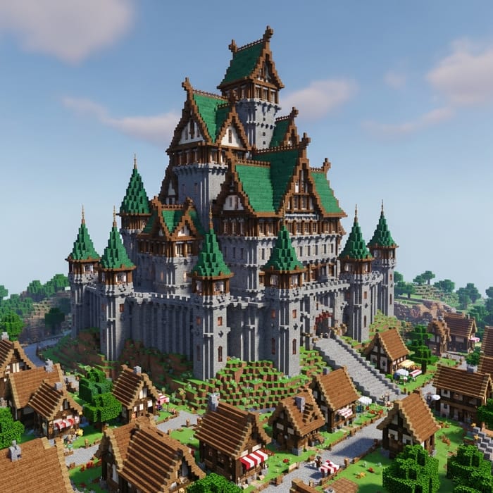 Gigantic Medieval Castle with Copper Roofs in Minecraft 1.20 Gigantic Medieval Castle with Copper Roofs in Minecraft 1.20