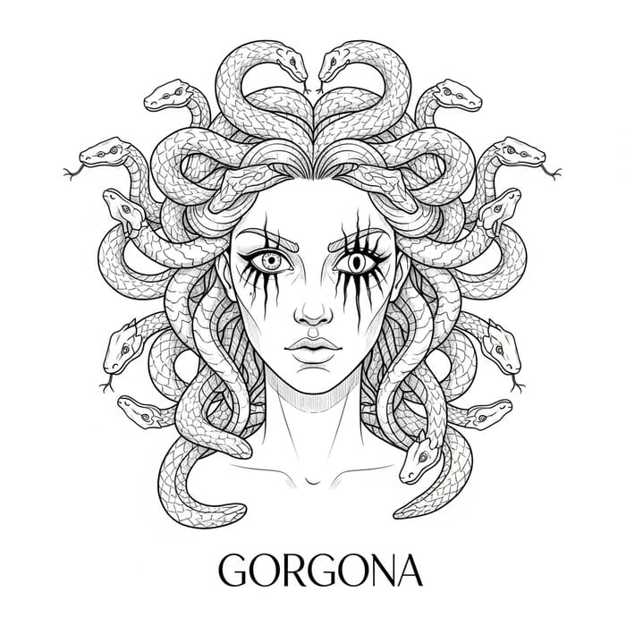 Gorgona Line Art | One Eye Greek Mythology Illustration