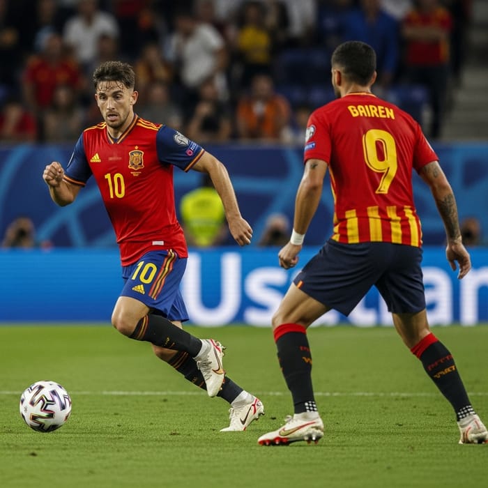 Intense La Liga Rivalry: Real Madrid #10 vs Barcelona #9 Sprinting Intense La Liga Rivalry: Real Madrid #10 vs Barcelona #9 Sprinting