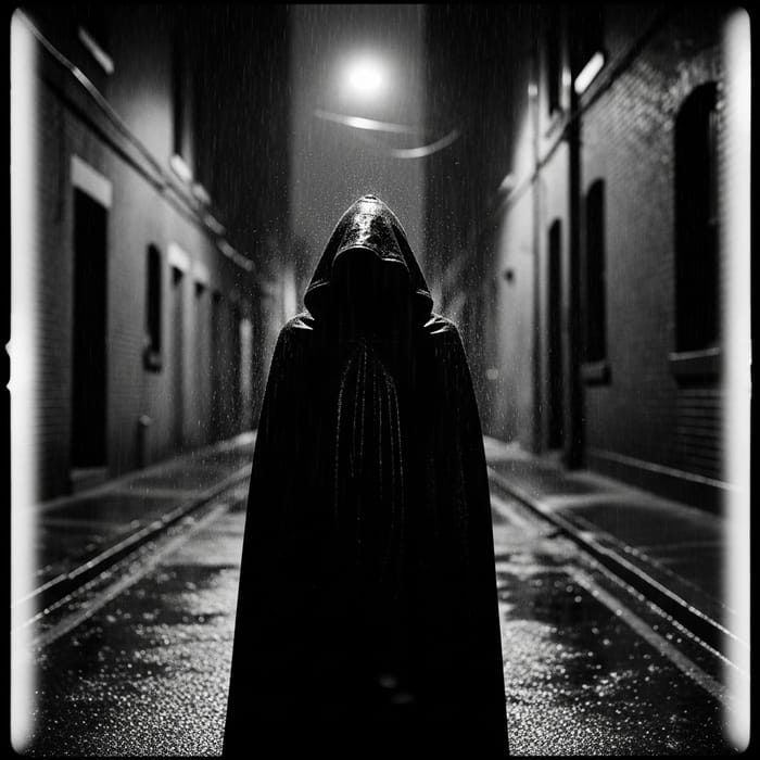Film Noir Silhouette Photography | Enigmatic Figure in Dramatic Cloak