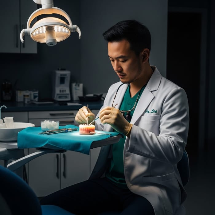 Intense Asian Dentist Dr. Lee Performing Challenging Procedure Intense Asian Dentist Dr. Lee Performing Challenging Procedure