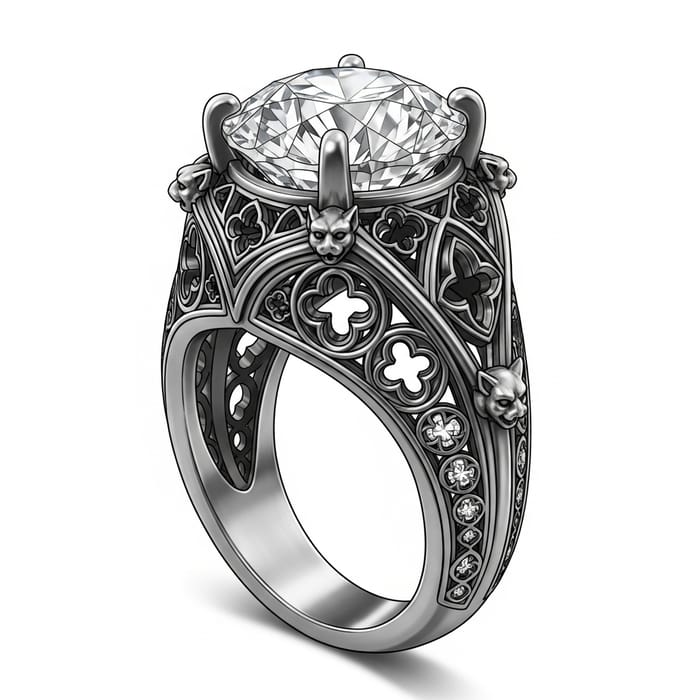 Beautiful Gothic Stone Ring with Intricate Design Beautiful Gothic Stone Ring with Intricate Design