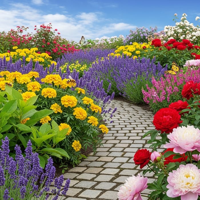 Colorful Flower Bed: A Vibrant Garden Scene