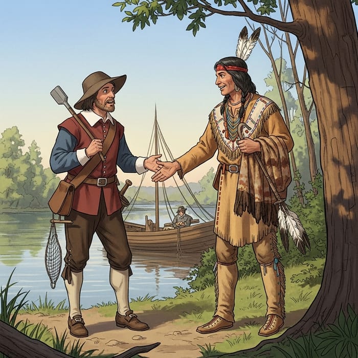 Samoset Encounter with European Fisherman