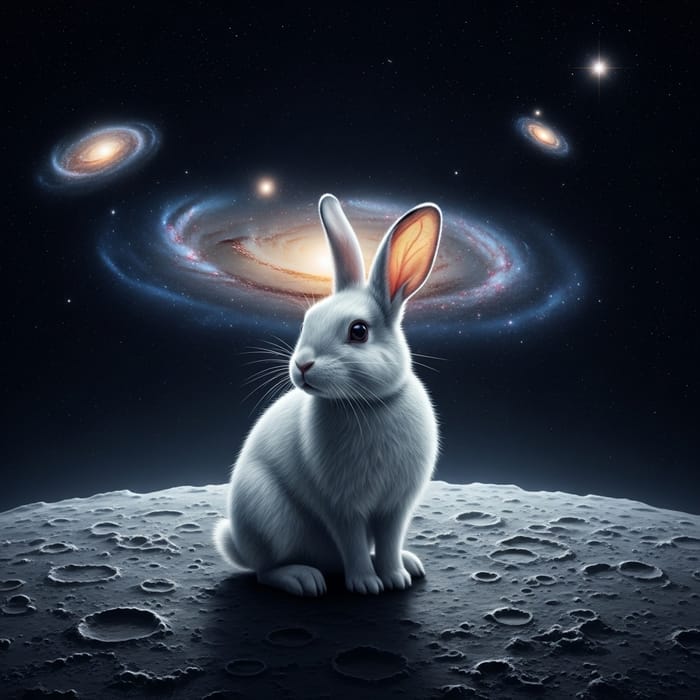 Rabbit on the Moon: Ethereal Night Sky Imagery