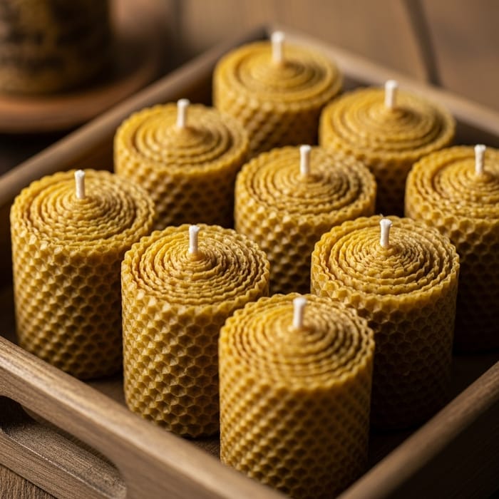Organic Beeswax Candles in Rustic Tray