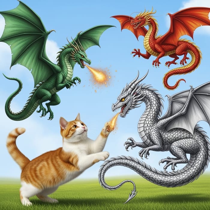 Playful Cat Playing with Exotic Dragons Playful Cat Playing with Exotic Dragons