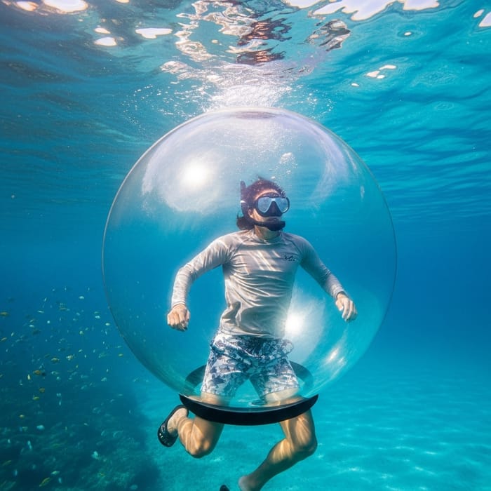 Bubble Experience in Casual Summer Outfit Underwater