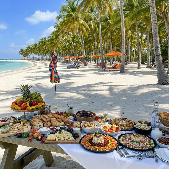 Beach Paradise with Gourmet Food Spread Beach Paradise with Gourmet Food Spread
