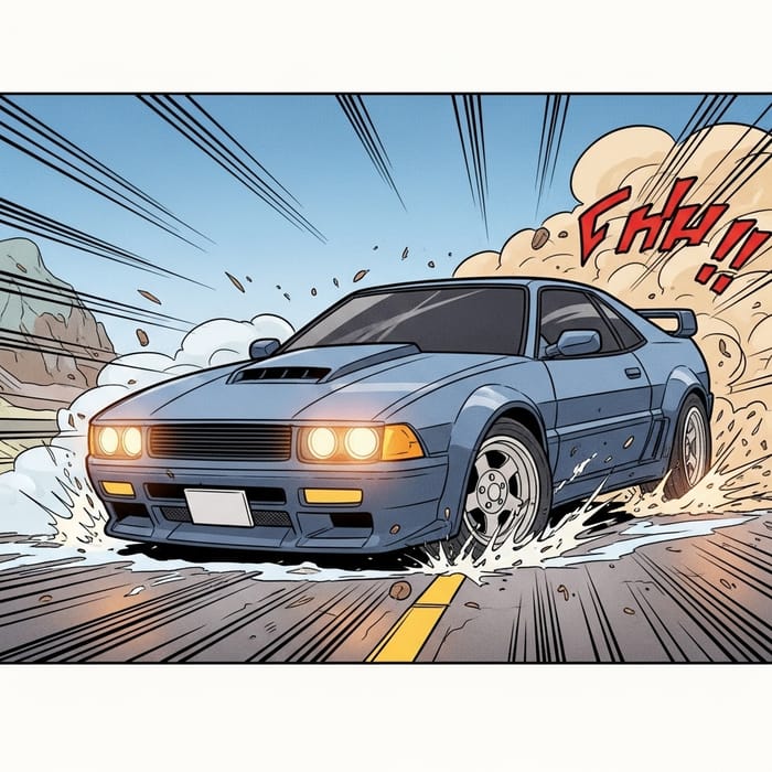 Vibrant Futuristic Car Illustration in Comic Book Style Vibrant Futuristic Car Illustration in Comic Book Style