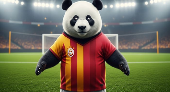 Football Fanatic Panda in Galatasaray Jersey | Indomitable Passion Football Fanatic Panda in Galatasaray Jersey | Indomitable Passion