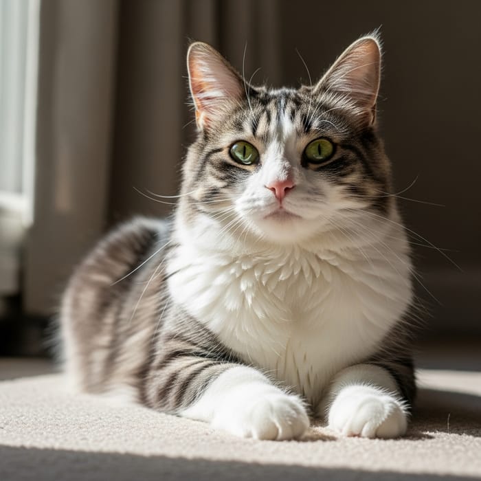 Adorable Medium-Sized Cat Enjoying Sunshine