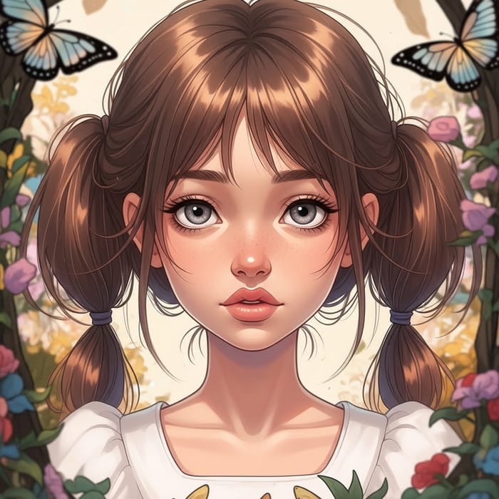 Dreamy Jelly Anime Art Girl with Brown Hair in White Dress