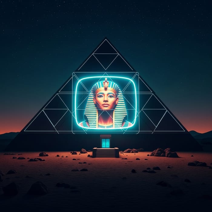 Glowing Priestess on Modern Egyptian Pyramid at Night Glowing Priestess on Modern Egyptian Pyramid at Night