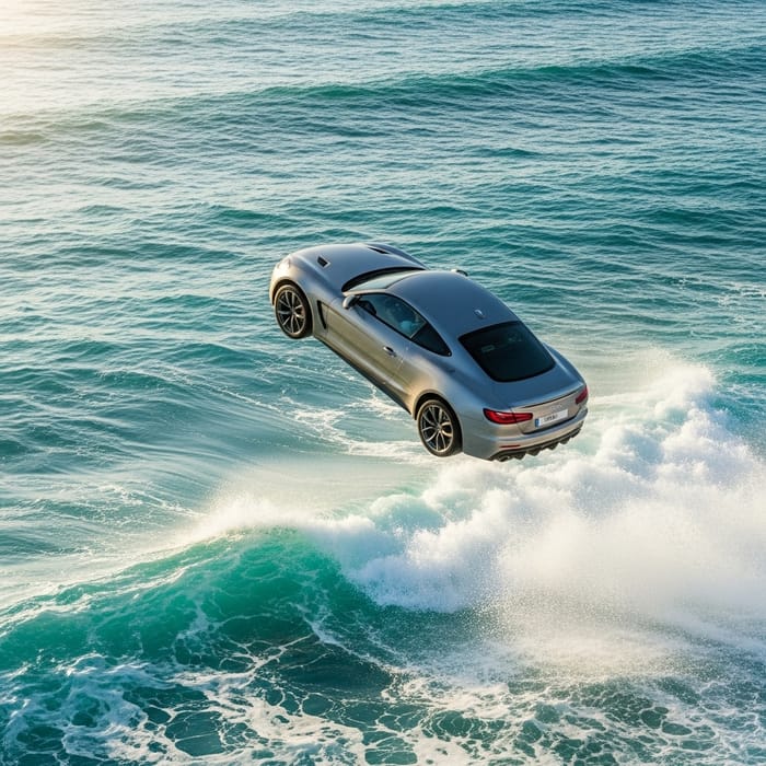 Sleek Car Plunging Into Ocean - Thrilling Moment