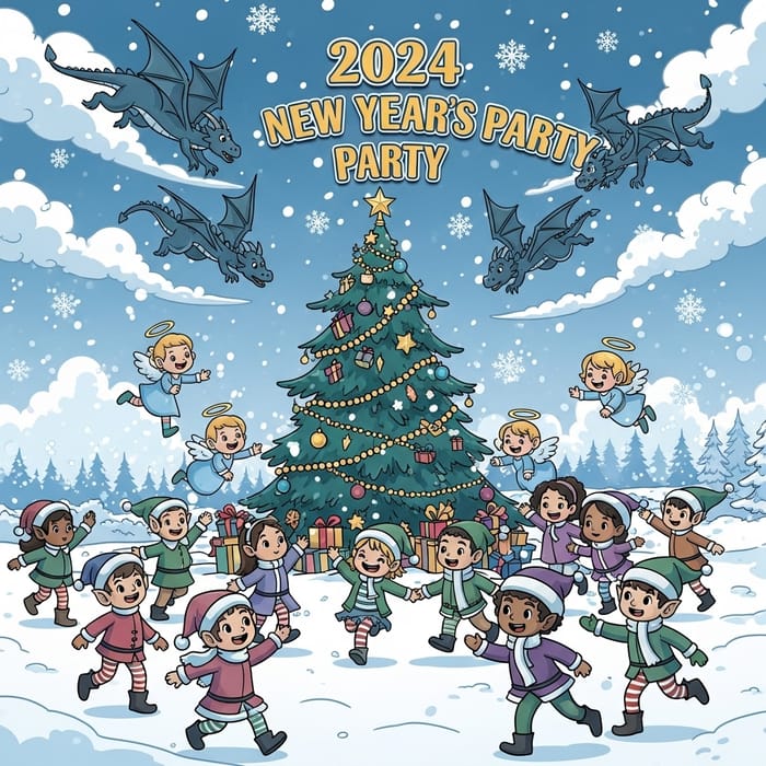 2024 New Year's Eve Party T-Shirt with Christmas Theme and Snow Party Fun