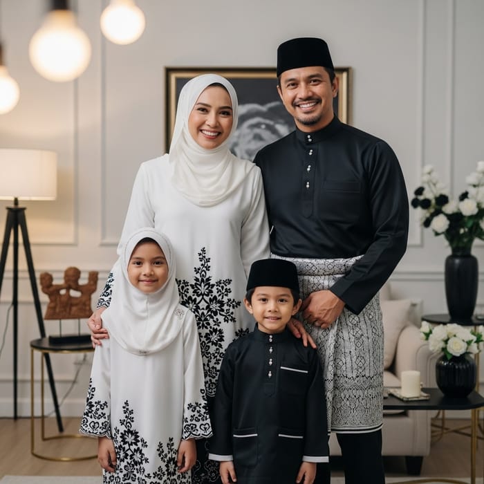 Heartwarming White and Black Baju Raya Family Happiness