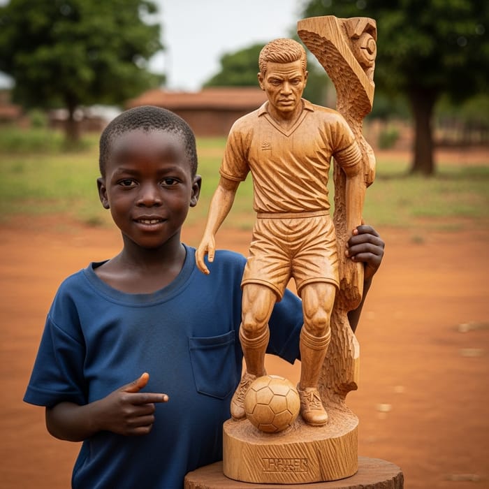 Young Boy with Lifelike Messi Sculpture Young Boy with Lifelike Messi Sculpture