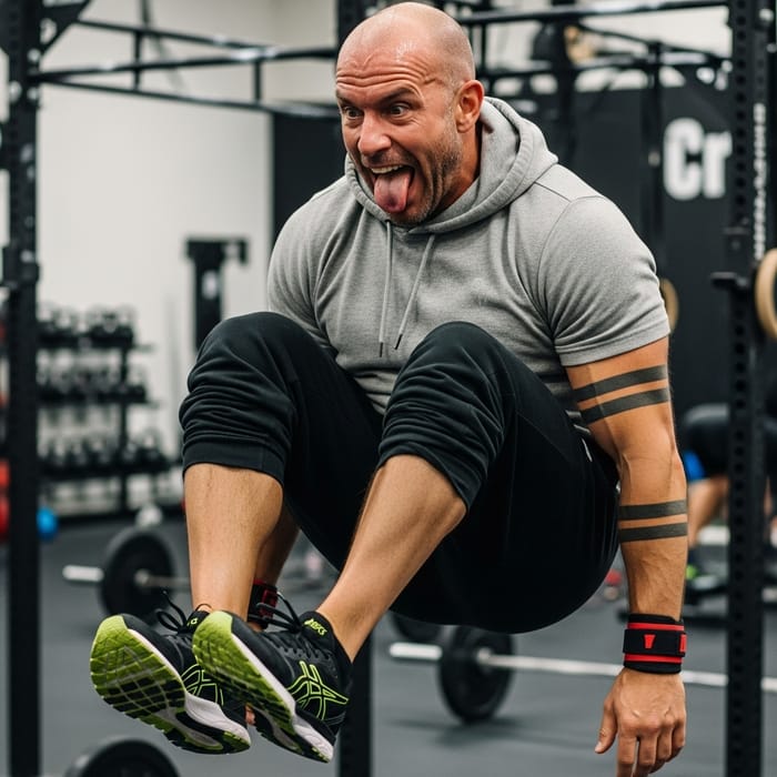 Bald Man in Grey Hoodie Sticking Out Tongue | CrossFit Bald Man in Grey Hoodie Sticking Out Tongue | CrossFit