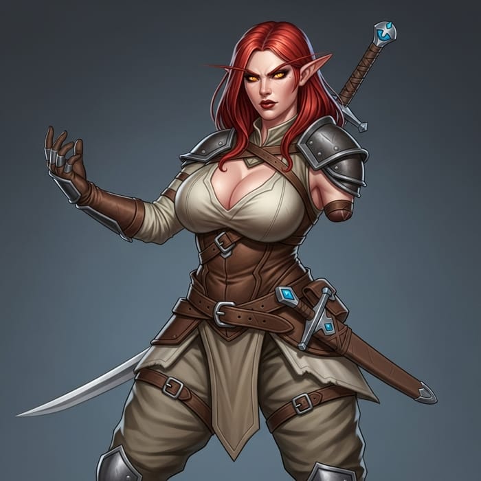 Courageous Female Elf Warrior in Leather Armor Courageous Female Elf Warrior in Leather Armor