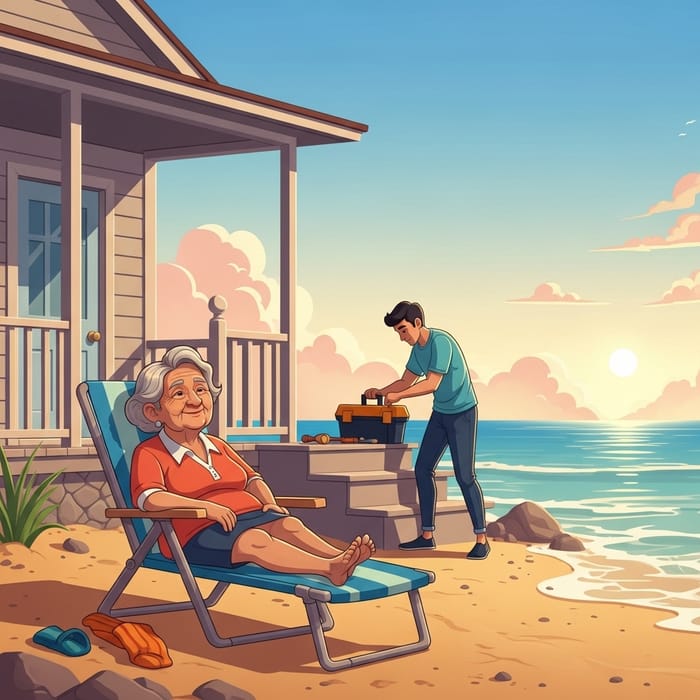 Seaside Retreat: Beachfront House with Sunbathing and Repairing