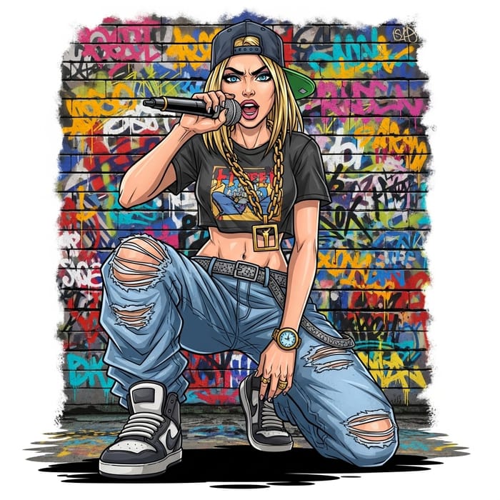 Blonde Female Rapper Illustration | Hip-Hop Art