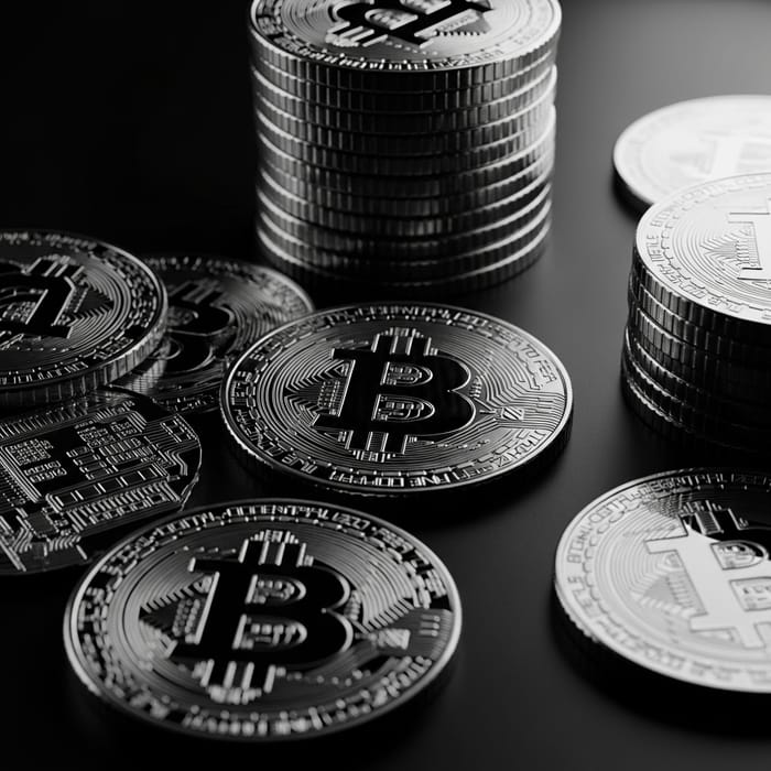 Mysterious Man with Golden Bitcoins | Film Noir Crypto Imagery
