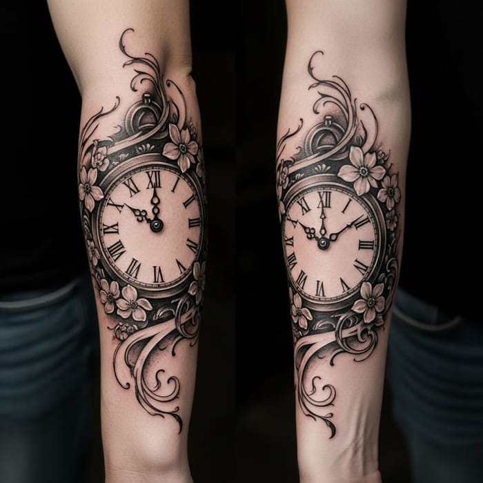 Hyper-Realistic Vintage Clock Tattoo Design Hyper-Realistic Vintage Clock Tattoo Design