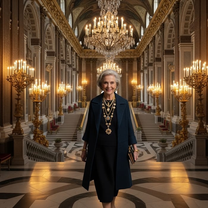 Queen in Exquisite Jewelry Strolling Through Palace Queen in Exquisite Jewelry Strolling Through Palace