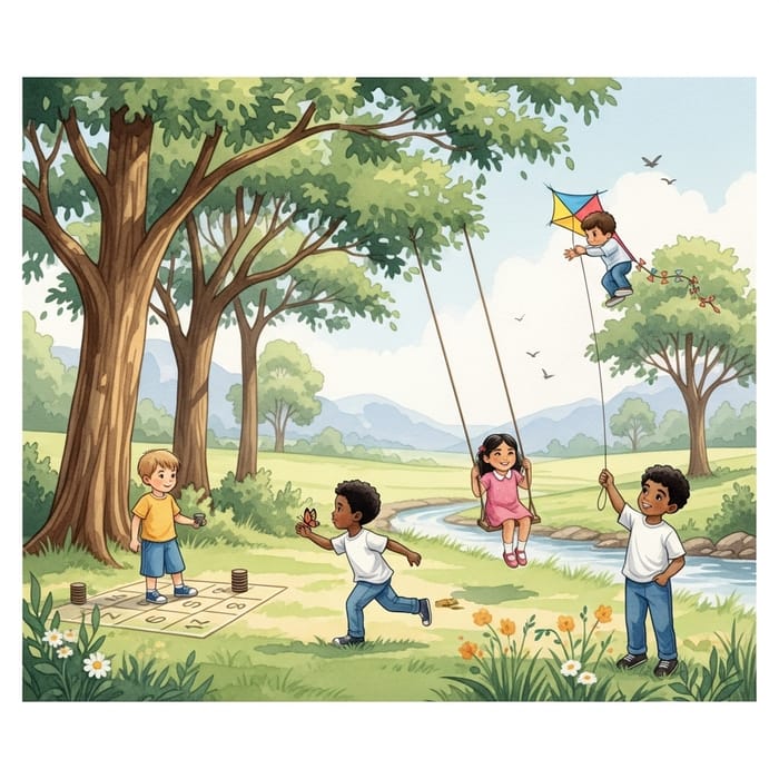 Childhood Watercolor Painting | Nostalgic Artwork Childhood Watercolor Painting | Nostalgic Artwork