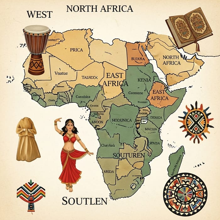 Antique Map of Africa: Country Boundaries & Cultural Symbols