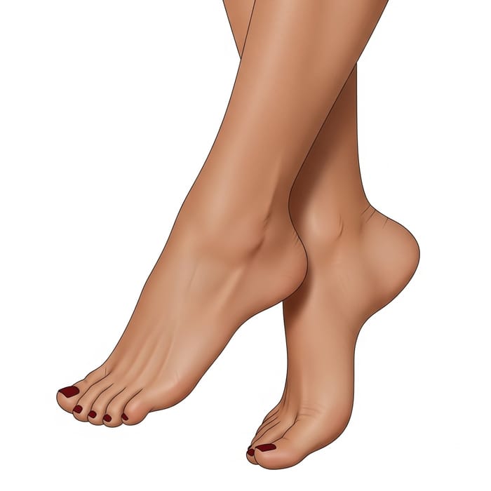 Ultra-Realistic Female Feet | Medium Brown Skin & Dark Red Nails Ultra-Realistic Female Feet | Medium Brown Skin & Dark Red Nails