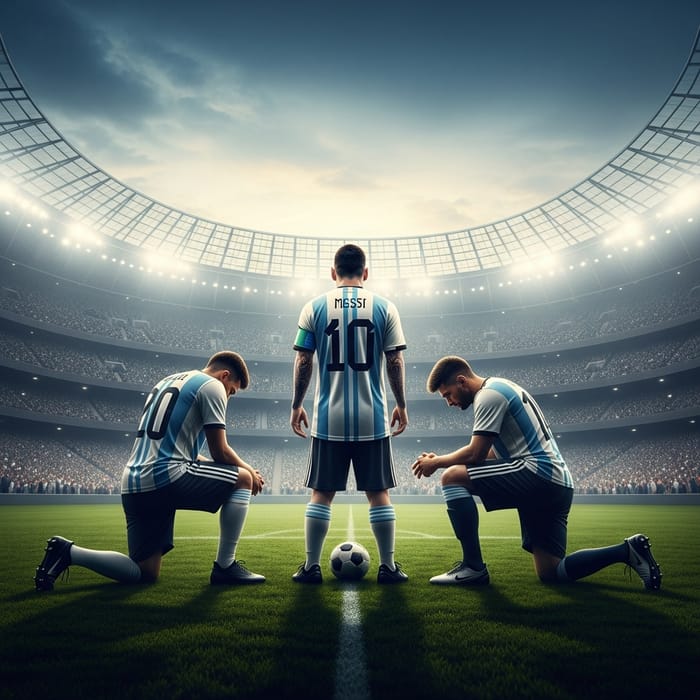 Dramatic Football Scene: Ronaldo, Messi, Fernandez in Boca Juniors Jersey