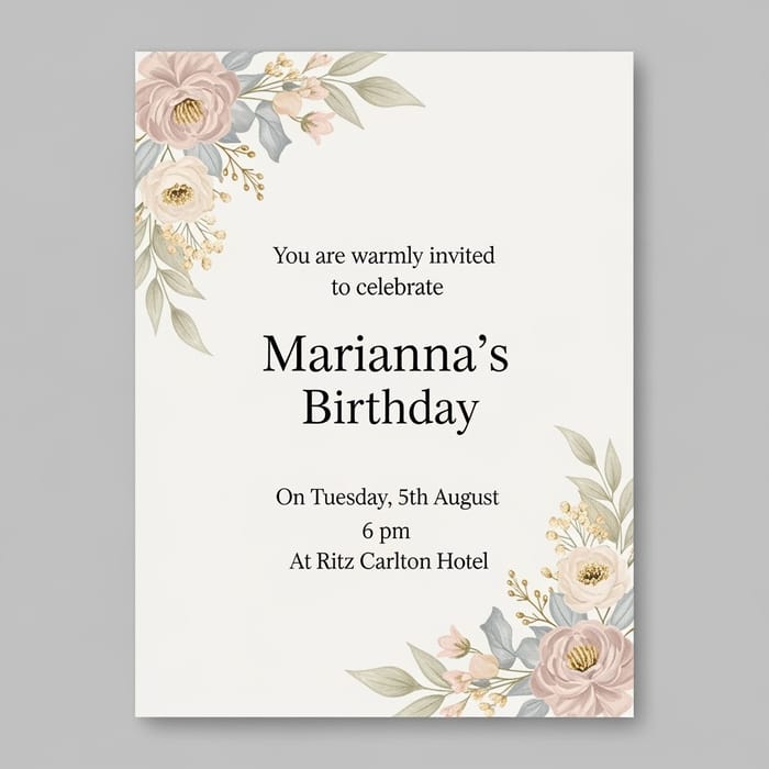 Elegant Birthday Invitation for Marianna's Celebration Elegant Birthday Invitation for Marianna's Celebration