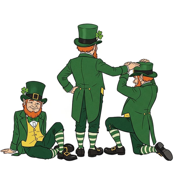 Whimsical Old Leprechauns in Vibrant Scene Whimsical Old Leprechauns in Vibrant Scene
