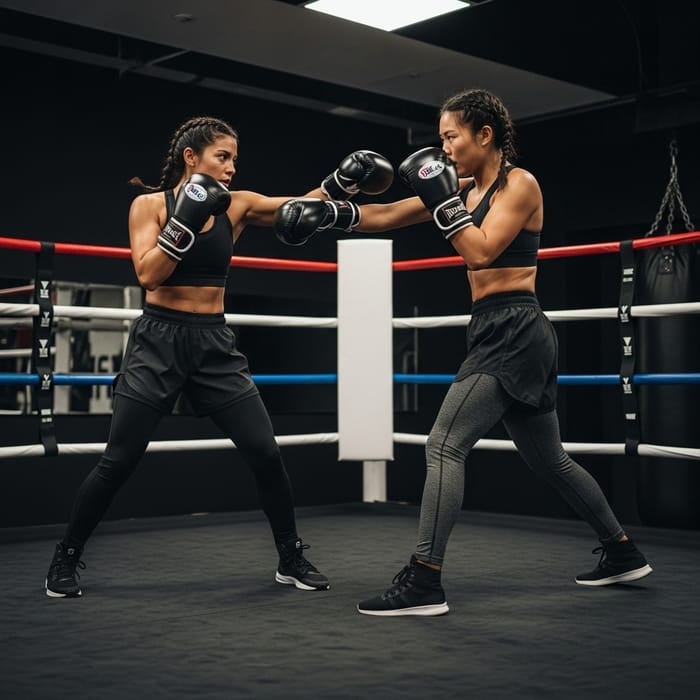 Dynamic Women Boxing Training | Engaging Scene with Fading Corners