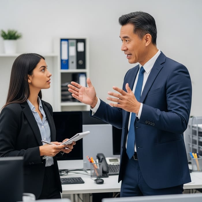 Manager Coaching Employee in Modern Office