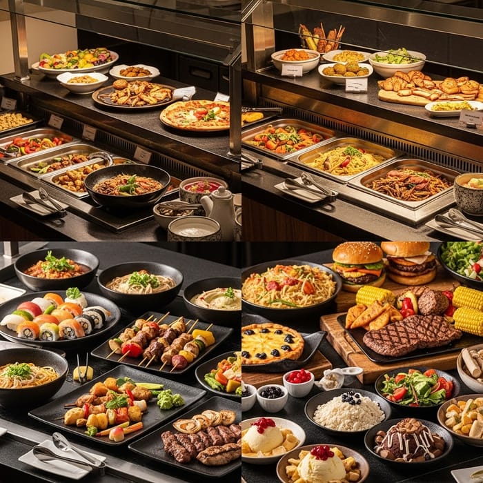 Delicious Open Buffet of Asian, Mediterranean, Italian, and American Cuisine